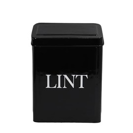 VIP Home & Garden LINT - 14.96 x 11.42 Inch Black Metal Small Canister Waste Box for Laundry with Lid