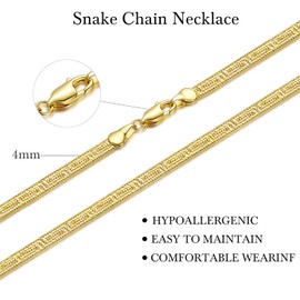14K Gold Necklaces for Women 4mm Dainty Gold Necklace for Women Golden Chain for Men 14k Whispers of Heritage with Chinese Ancient Fret Patterns Waterproof Snake Golden Chain Necklaces 16,18,20,22,24in