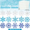 60 Snowflakes Glitter Blue Silver Snowflakes Board Cutouts with Glue