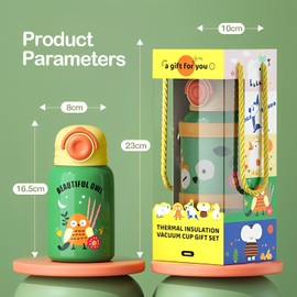 SOLARLAB 450ml Kids Thermos Flask - BPA Free Stainless Steel - Compatible with Children from 1 to 6 Years - With 2 Lids and Bottle Holder Included, Suitable for Use in