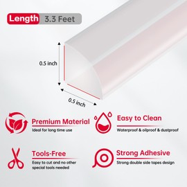 Flexible Quarter Round Molding Peel and Stick Rubber Trim Molding Double-Sided Self Adhesive Wall Corner Trim for Floor, Bathrooms, Countertops (1/2” W x 1/2” H x 3.3 Ft, Transparent)