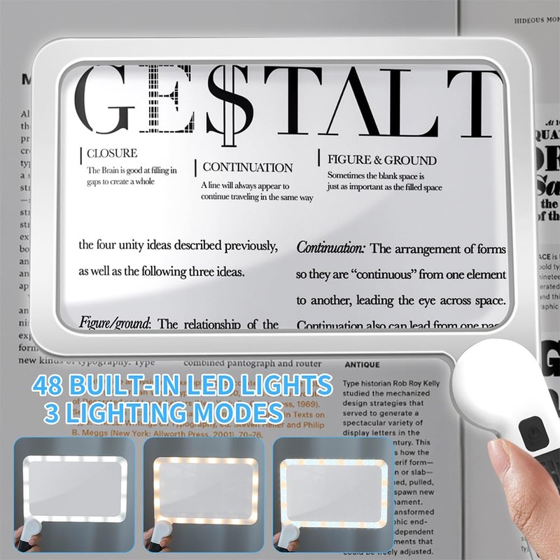 5X Reading Magnifying Glass with Light, Folding Handheld Page Magnifier