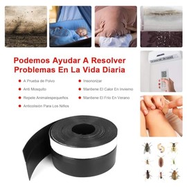 Guardapolvo para Puerta Exterior, MTQ Cubre Polvo para Puerta 5M/16Ft, Tira de Sellado para Puerta 45mm, A Prueba de Insectos, A Prueba de Polvo, A Prueba de Sonido, A Prueba de Viento(Negro)