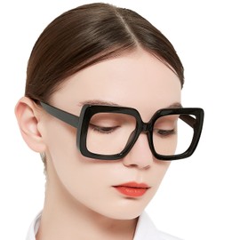 OCCI CHIARI Oversized Reading Glasses 2.0 Womens Trendy Square Large Readers 1.0 1.5 2.0 2.5 3.0 3.5 1.25 1.75 2.25 2.75 4.0 (Black, 2.0)