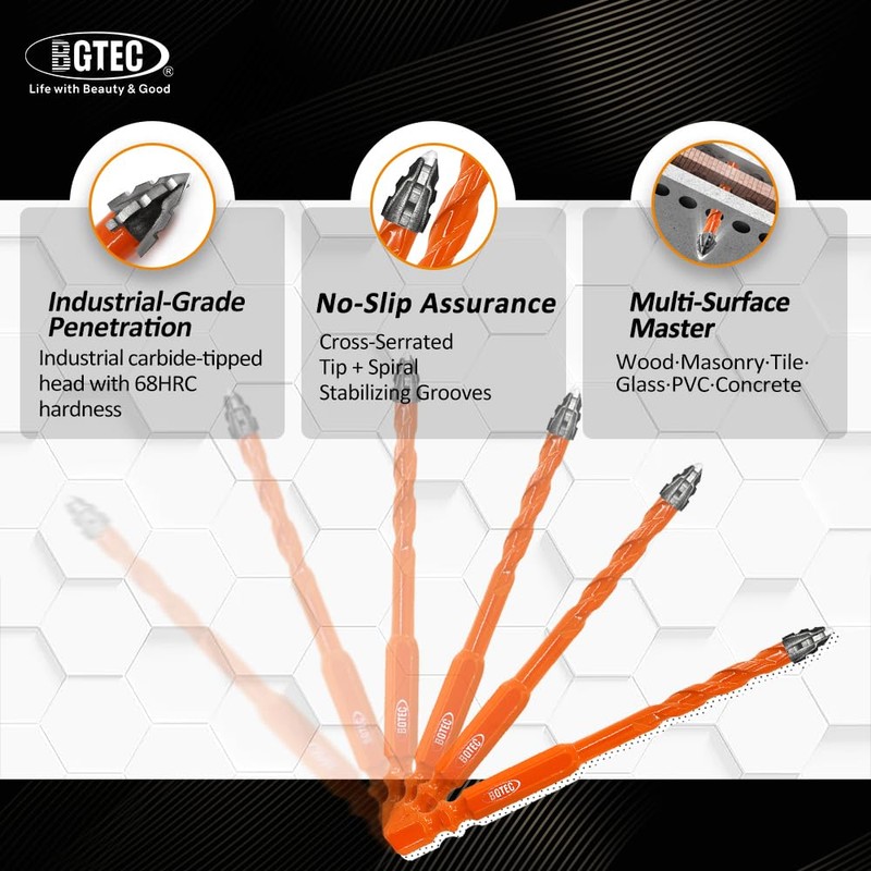BGTEC Serrated Carbide Masonry Drill Bit Set - 10PCS 1/4"