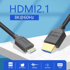 YACSEJAO Coiled HDMI Cable Right Angled 8K 48Gbps HDMI 2.1 Mini HDMI to HDMI Male Telescopic cable High Speed(STRAIGHT)