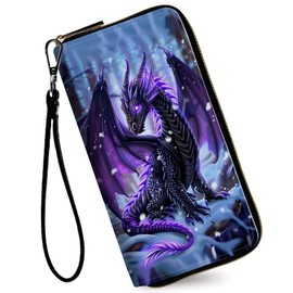 RAUEDWDJS Women's Wallets,Credit Card Holder Money Leather Long Wallet with Wristlet,Large Capacity with Zip-Around Phone Purse for Women Ladies Girls,Cute Little Dragon