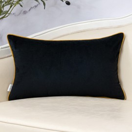 Yangest Black Patchwork Lumbar Throw Pillow Cover Striped Velvet Cushion Case Modern Neutral Oblong Pillowcase for Sofa Couch Bedroom Living Room Home Decor, 12x20 Inch