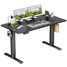 Sweetcrispy Electric Adjustable Height Standing Desk - 55 x 24 inch Sit to Stand Up Desk with Splice Board, Rising Home Office Computer Table with 2 Hook and Wire Hole for Work