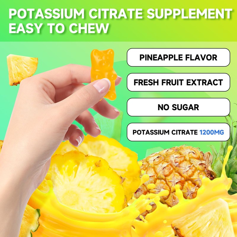 Potassium Citrate Gummies, High Potassium Supplement Gummies 1200mg Support Leg