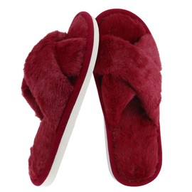 TIECHI Women's Slippers, Womens Fluffy Slippers Ladies Crossover Slippers Open Toe Slippers Women, Anti-Skid Warm Furry Cozy Open Toe Slippers for Girls Indoor Outdoor Shoes