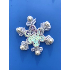 Unbranded (10) Silver Pearl Snowflake Beaded Sequin Applique 2.5"