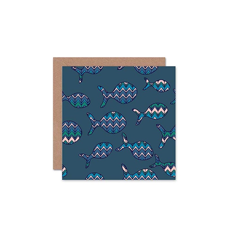 NEW ZIG ZAG FISH PINK BLUE PATTERN BLANK GREETINGS BIRTHDAY