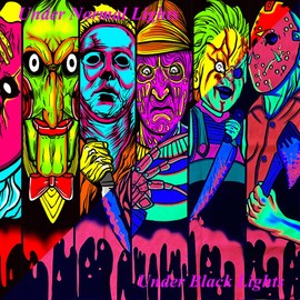 Jhdstore Blacklight Horror Face Tapestry UV Reactive Tapestries Wall Hanging Glow in The Dark Party Backdrop Tapestry for Bedroom Living Room - 29" x 37"