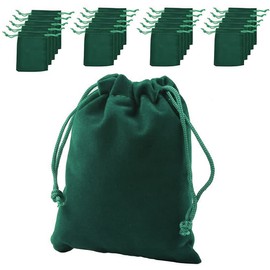 Tomedeks 20 Pieces Jewellery Pouch, Velvet Bag, Drawstring Bag, Banquet Gift, Jewellery Bag, 7 x 9 cm (Green), Green, Modern