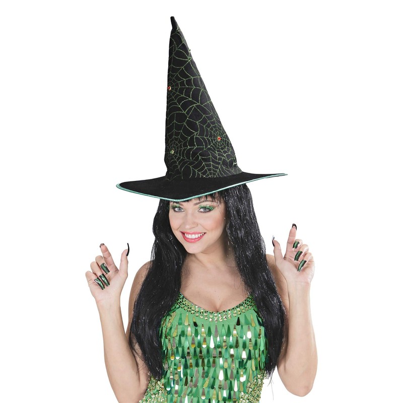 Set Of Green Eyelashes And 10 Glitter Nails Make Up