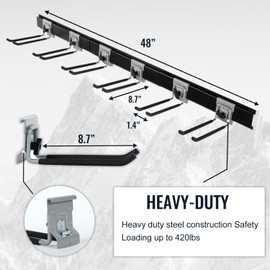 Aking Ace Garage Clamping Garden Tool Rack, Wall Mount Heavy Duty Garage Storage Tool Organizer, Garage Organization Shovel Hangers Yard Tool Hook, Hold Up to 420lbs (48Inch Black)