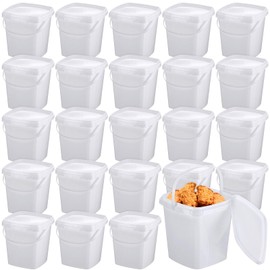 Mifoci 24 Pcs 3 Qt/ 101 Oz/ 3 L Plastic Food Containers, 0.74 Gallon Ice Cream Buckets with Lids and Handle Reusable Square Deli Containers Freezer and Microwave Safe for Kitchen Food Drinks Storage
