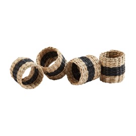 Mud Pie Black Seagrass Napkin Rings, 2" x 2" Dia