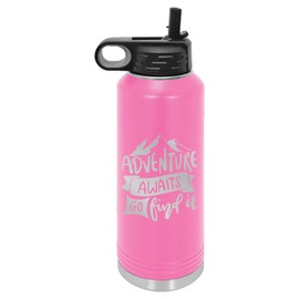 Adventure Awaits Water Bottle | Insulated Water Bottles | Laser Engraved Water Bottle | Stainless Steel Water Bottle with Straw (20 oz, Lt Pink)