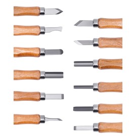 UCEC 12 Pack Linocut Wood Carving Tools Set Linoleum Hand Wood Carving Kit Whittling Knives V-chisel Angled Gouge Half Round Woodcarving Tools Set Whittling Kit for Linocut Printmaking Supplies Gift