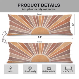 Pleonox Retro Boho Sun Sunshine 20x54 Body Pillow Cover Case, Mid Century Modern Boho Horizontal Sunset Sunrise Decorative Long Hug Pillow Cases for Bed Couch