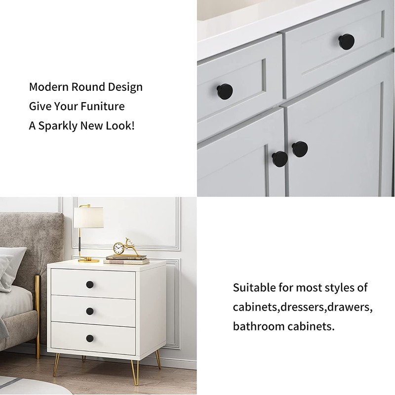 homdiy 10 Pack Black Cabinet Knobs Round Dresser Knobs, Aluminum