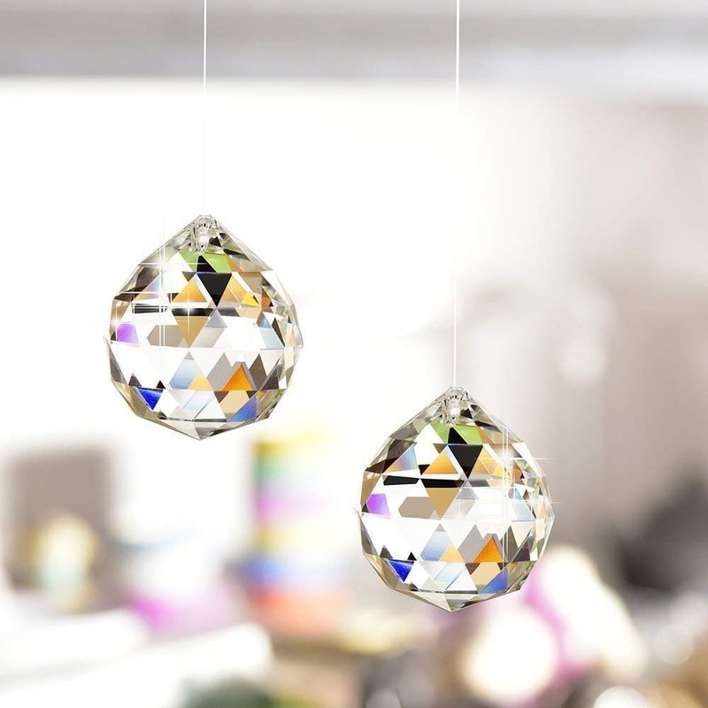 Adwikoso 4Pcs 40mm Crystal Ball Prism Pendant Glass Chandelier Hanging
