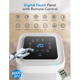 Portable Air Conditioners 8000 BTU, Air Conditioner for Room up to 350 Sq. Ft., 3-in-1 AC Unit with Cooling & Dehumidifier & Fan Function, Digital Display, Remote Control, Sleep Modes, Window Kits