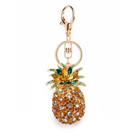 TOPASION Lucky Pineapple Colorful Opal Rhinestone Plating Women Car/Bag Keychain Purse Charm (Yellow)
