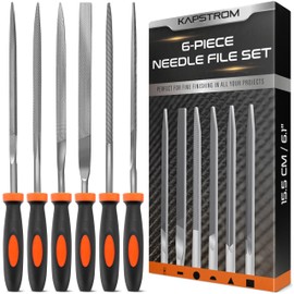 KapStrom Needle File Set, 6 Needle Files for Wood, Metal, Plastic & Jewellery, Includes Small Round, Half-Round, Square, Triangle, Flat & Flat Pointed Files, Carpenter’s Toolkit for Fine Finishing