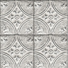 ReWallpaper 17.5in×23ft Off White Ceiling Wallpaper Stick and Peel Floral Embossed Contact Paper for Cabinets Vintage Faux Tin Ceiling Tiles Adhesive Tile Wallpaper for Bathroom Bedroom Accent Walls