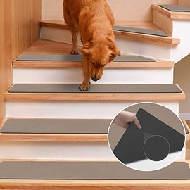 Carpet Stair Treads, Non Slip Stair Carpet Treads, GOYLSER Stair Runners for Wooden Steps, Basement Stair Rug Mats Covers for Pet and Kids, Brown (8"X30", Set of 15)