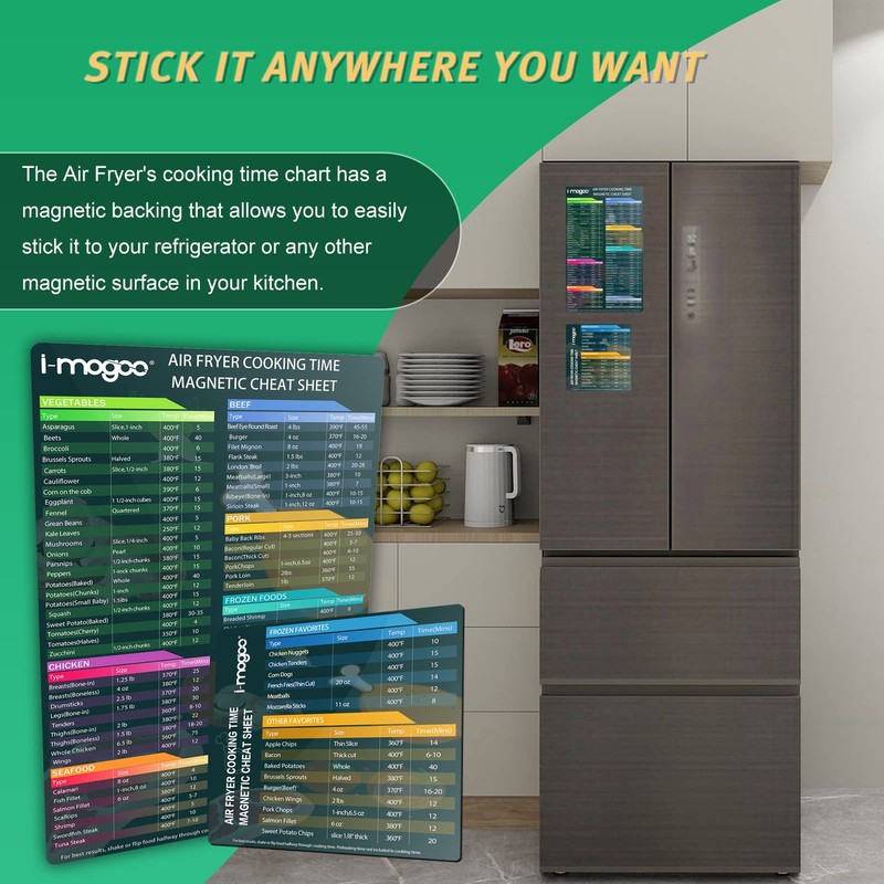 Air Fryer Magnetic Cheat Sheet Set, Cook Times Chart Air