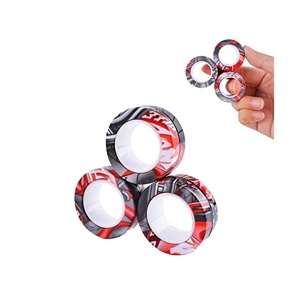 Aionly Stress Relief Magnetic Rings,Finger Spinner Fidget Toys, Decompression Relief Fidget Toys for Anxiety,Magnetic Fidget Rings Stress Toys Funny Novelty Gifts (red black)