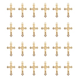 Ruwado 30 Pcs Jesus Crucifix Charms for Jewelry Making 3.7 x 2.2 cm Vintage Cross Pendants for Women DIY Necklace Bracelet Crafting Supplies Keychain Earring Decoration (Gold)