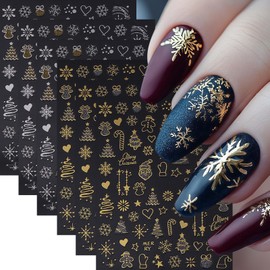 6 Sheets Christmas Nail Stickers Gold Sliver Snowflake Snowmen Nail Art Stickers Decals 3D Self Adhesive Christmas Tree Nail Decals Gingerbread Man Santa Claus Nail Design for Women DIY Manicure
