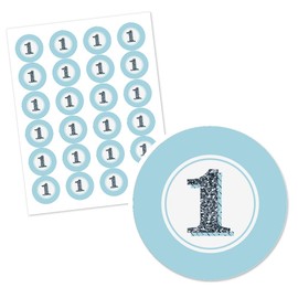 Big Dot of Happiness 1st Birthday Boy - Fun to be One - First Birthday Party Circle Sticker Labels - 24 Count