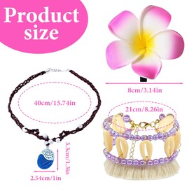 IKOPFLN 3-Piece Set Children's Girls Princess Moana Necklace Anklet Plumeria Hairpin, Chain for Moana, Moana's Necklace, Moana Birthday Decoration for Women and Girls, blue