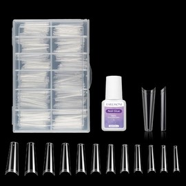 Clear Nail Tips Set, EARLMONI 120 Pieces Acrylic Nail Tips, 12 Sizes Soft Gel False Nails with Glue, Nail Extension kit for Nail DIY