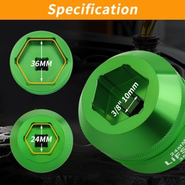 LIFSHP 24mm / 36mm Oil Filter Socket, Fuel Filter Cap Remover for 2003-2010 6.0L / 6.4L Ford Powerstroke Diesel-Green