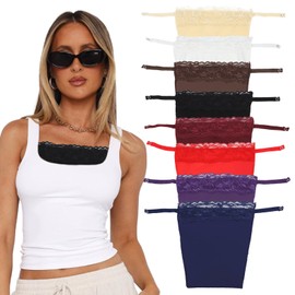 EDLMKM 8 Pcs Lady Lace Clip-on Mock Camisole Bra Insert Overlay Modesty Panel Vest, LLace Insert for Low Cut Dress, LLace Privacy Invisible Bra for Woman, Lady Lace Modesty Panels for Low Cut Tops