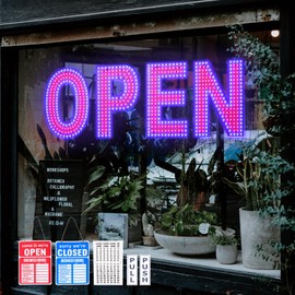Thirdpolite Open Sign for Business, 30"x10" Dimmable Large LED Open Signs with Hanging Installation for Bar Pubs Store Restaurant Office Hotel Salon Red & Blue