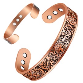 Vicmag Copper Magnetic Bracelet for Men Magnetic Bracelets 9X Ultra Strength Magnets Tree of Life Pattern Adjustable 99.9% Solid Pure Copper Present