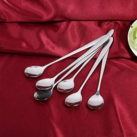 Cuchara de Acero Inoxidable con Mango Largo de 6 uds., Cuchara para café con Leche, Helado, Sundae, Cuchara para Sopa, Cuchara de Metal Duradera para el Hogar
