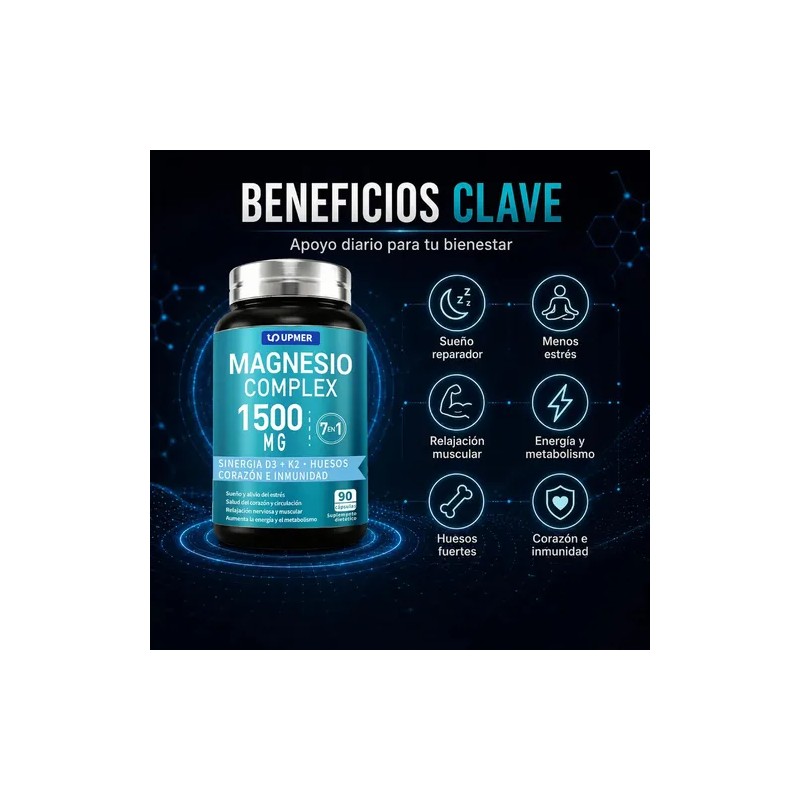Magnesio UPMER Complex 7 en 1 con Vitamina D3 y