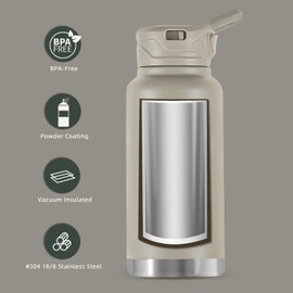 IDEUS Vacuum Insulated Water Bottle, 32 oz Stainless Steel Water Bottles with Straw, Chug and Spout Lid, Reusable Metal Water Bottle Leak Proof Gym Water Bottle, BPA-Free(Celadon)