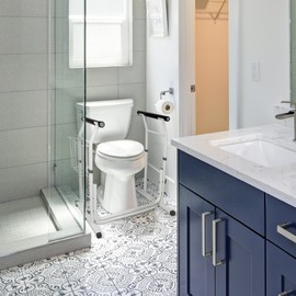 Carex Toilet Safety Rails for Seniors, Adjustable Toilet Safety Frame and Toilet Rails with Handles for Elderly and Disabled, Stand Alone Toilet Safety Rails for Bathroom Stability