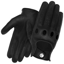 J.A.G. JAG Full Finger Leather Driving Gloves - Cowhide Motorcycle Gloves for Men and Women | Cyclingm Driving Glove (Black, Large)