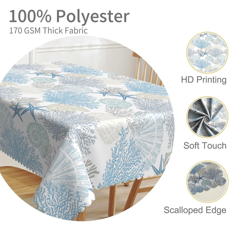 TTQYFNM 70x70inches Nautical Coastal Theme Tablecloth Starfish Coral Seashell Print